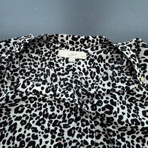 LOFT Petites Blouse Women's S Leopard Print Long Sleeve Button Front Career - Picture 2 of 8